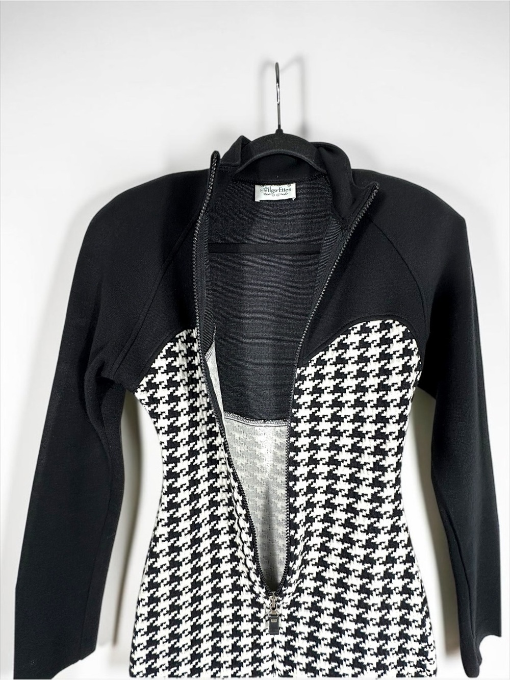 Vintage 70s Algo-Ettes Stretchy Knit Houndstooth Bodycon Mini Dress XS - Picture 7 of 9